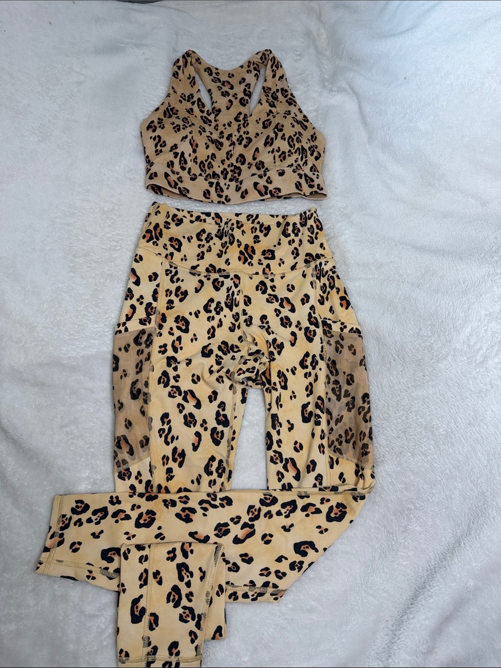 Fabletics Beige Leopard Print High-Waist Leggings & Racerback Sports Bra